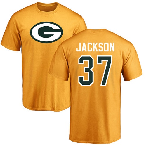 Men Green Bay Packers Gold #37 Jackson Josh Name And Number Logo Nike NFL T Shirt->nfl t-shirts->Sports Accessory
